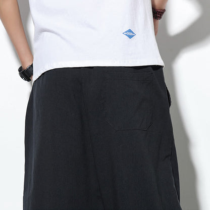 Buddha Stones Casual Summer Drawstring 7-8 Length Linen Men's Harem Pants With Pockets