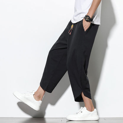 Buddha Stones Casual Summer Drawstring 7-8 Length Linen Men's Harem Pants With Pockets