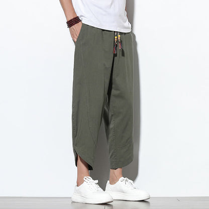 Buddha Stones Casual Summer Drawstring 7-8 Length Linen Men's Harem Pants With Pockets