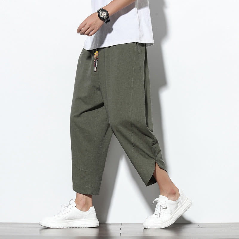 Buddha Stones Casual Summer Drawstring 7-8 Length Linen Men's Harem Pants With Pockets