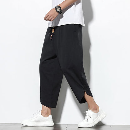 Buddha Stones Casual Summer Drawstring 7-8 Length Linen Men's Harem Pants With Pockets