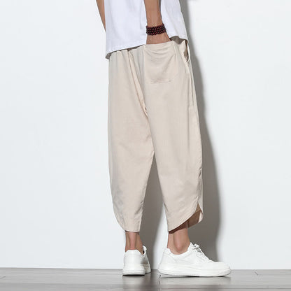 Buddha Stones Casual Summer Drawstring 7-8 Length Linen Men's Harem Pants With Pockets