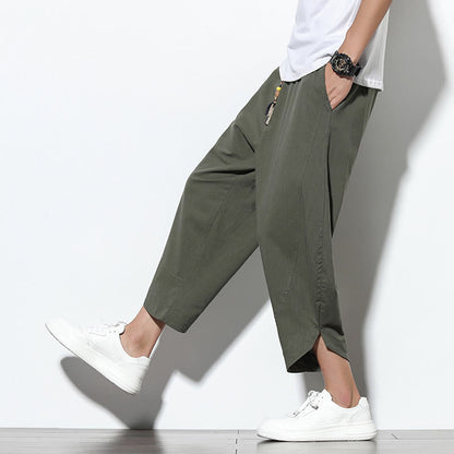 Buddha Stones Casual Summer Drawstring 7-8 Length Linen Men's Harem Pants With Pockets