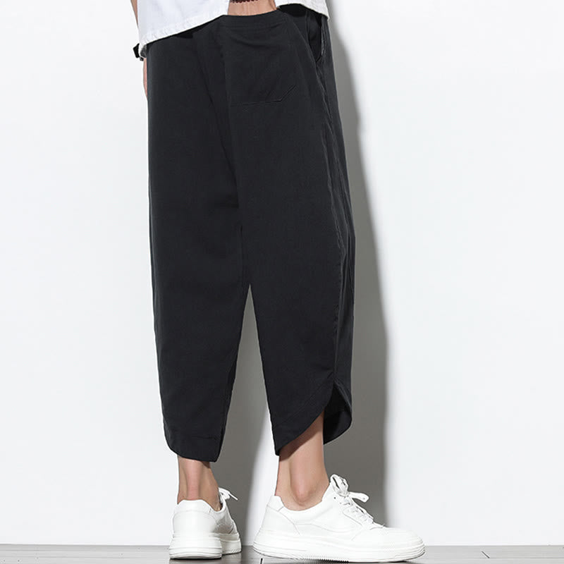 Buddha Stones Casual Summer Drawstring 7-8 Length Linen Men's Harem Pants With Pockets