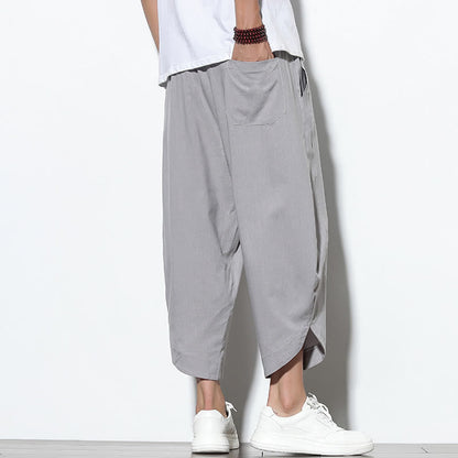 Buddha Stones Casual Summer Drawstring 7-8 Length Linen Men's Harem Pants With Pockets