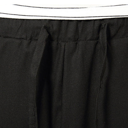 Buddha Stones Spring Plain Simple Patchwork Design Drawstring Cotton Linen Men's 7-8 Length Wide Leg Pants With Pockets