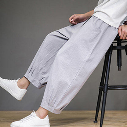 Buddha Stones Simple Cotton Men's Cropped Capri Harem Pants With Pockets
