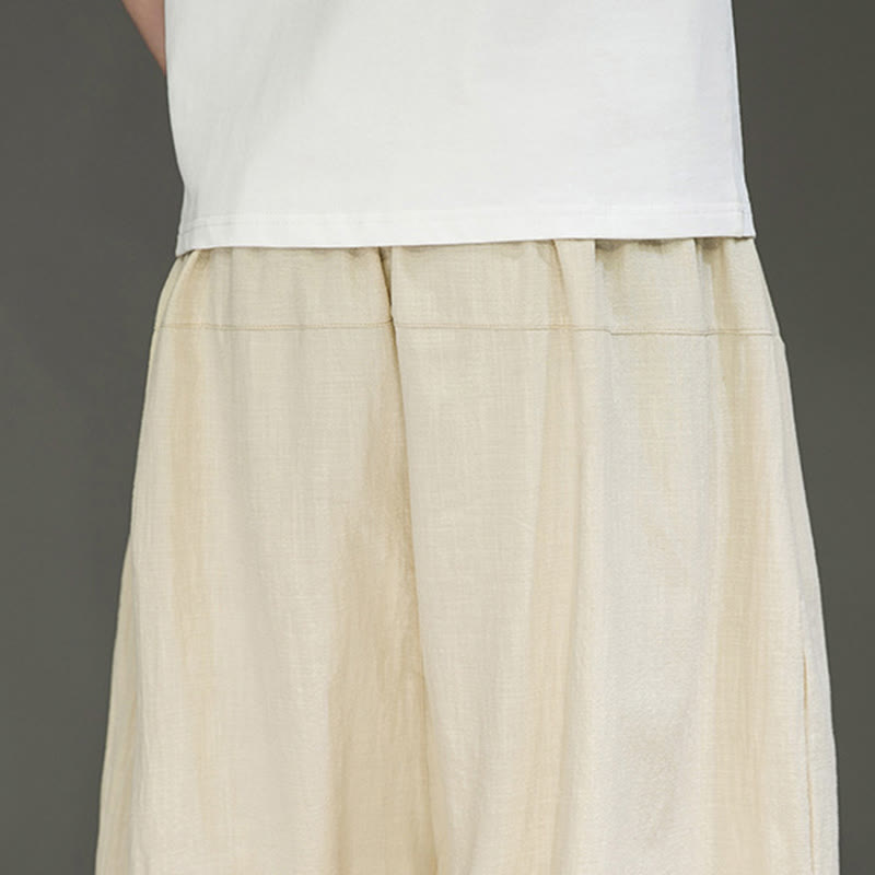 Buddha Stones Casual Drawstring Cotton Linen Men's Capri Harem Pants With Pockets