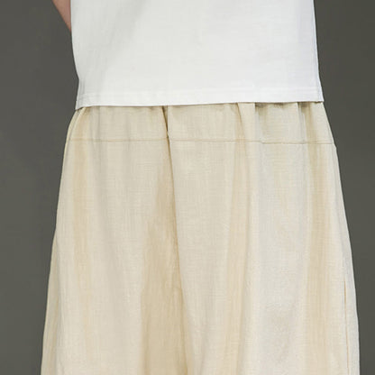 Buddha Stones Casual Drawstring Cotton Linen Men's Capri Harem Pants With Pockets