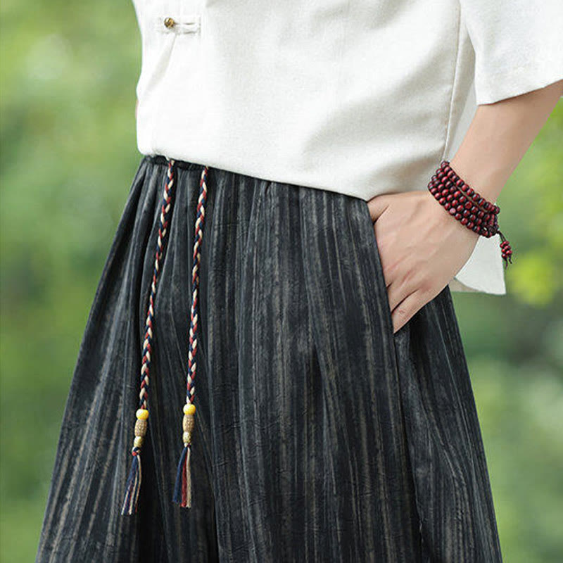 Buddha Stones Summer Black Stripes Drawstring Men's Harem Pants With Pockets