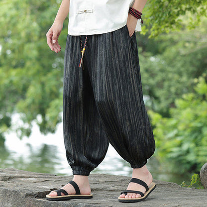 Buddha Stones Summer Black Stripes Drawstring Men's Harem Pants With Pockets