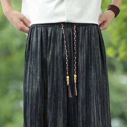 Buddha Stones Summer Black Stripes Drawstring Men's Harem Pants With Pockets
