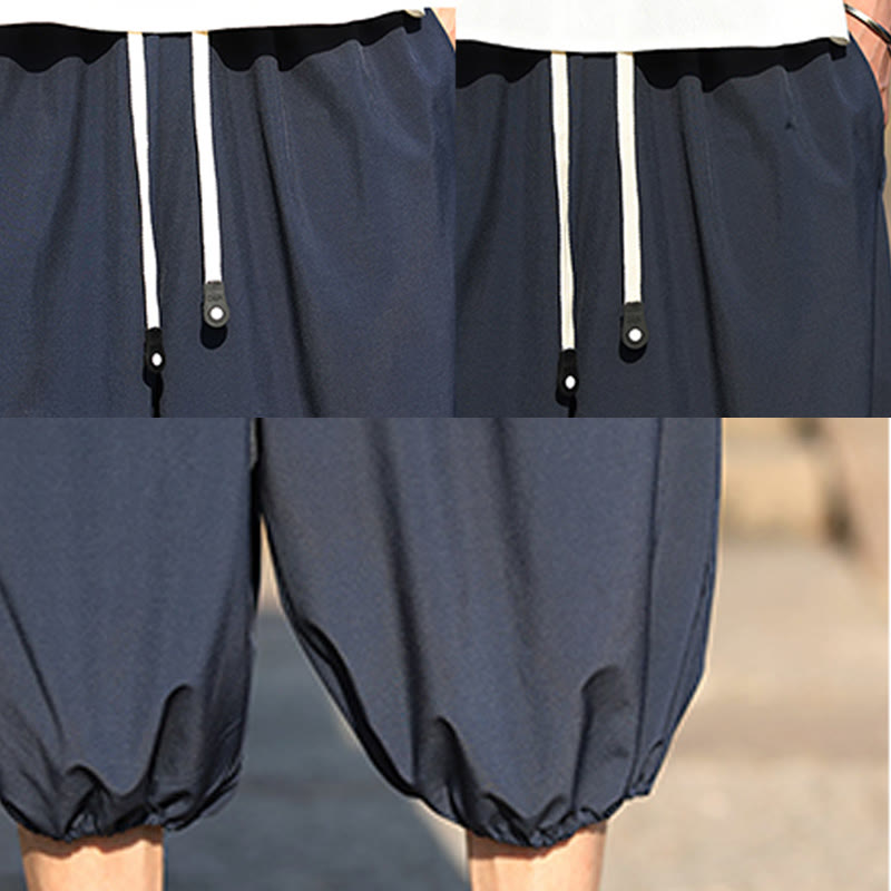 Buddha Stones Solid Drawstring Men's Capri Cropped Harem Pants With Pockets
