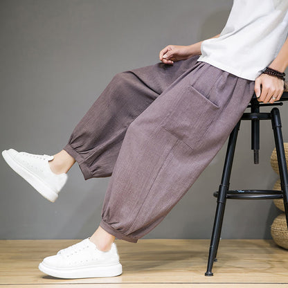 Buddha Stones Casual 7-8 Length Cropped Men's Harem Pants With Side Pockets