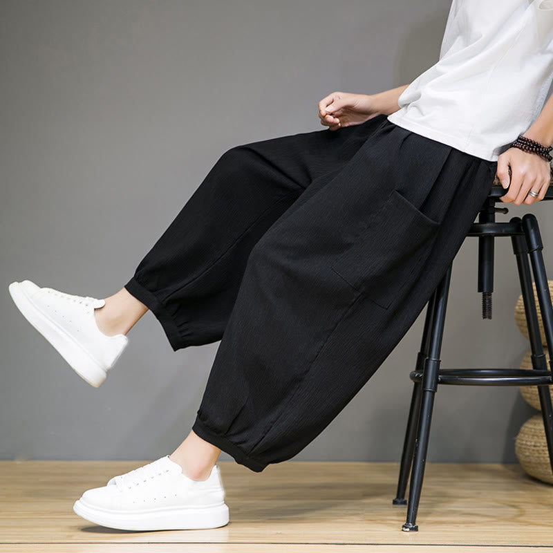 Buddha Stones Casual 7-8 Length Cropped Men's Harem Pants With Side Pockets