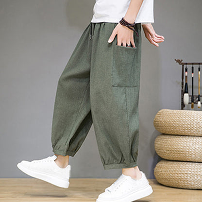 Buddha Stones Casual 7-8 Length Cropped Men's Harem Pants With Side Pockets