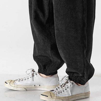 Buddha Stones Casual Pure Color Men's Drawstring Corduroy Harem Ankle-Length Pants With Pockets