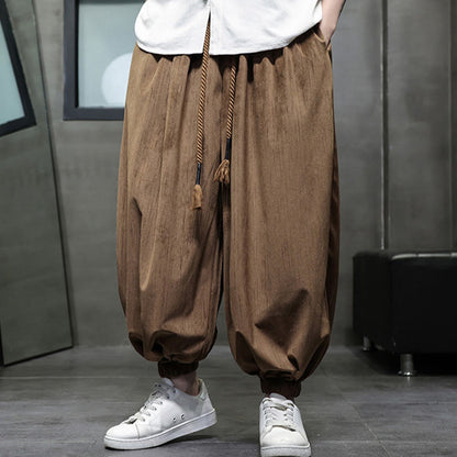 Buddha Stones Casual Daily Pure Color Drawstring Design Men's Harem Pants With Pockets