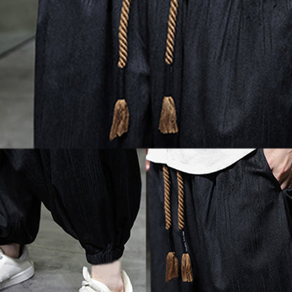 Buddha Stones Casual Daily Pure Color Drawstring Design Men's Harem Pants With Pockets