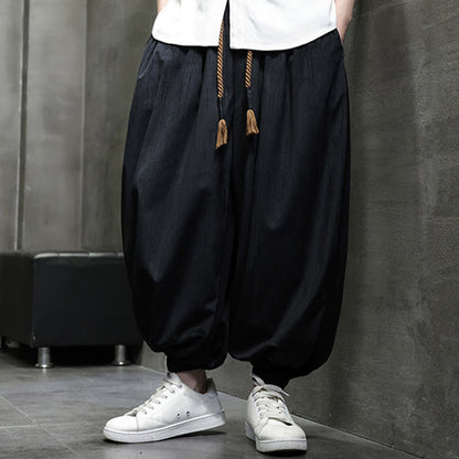 Buddha Stones Casual Daily Pure Color Drawstring Design Men's Harem Pants With Pockets
