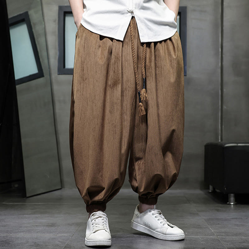 Buddha Stones Casual Daily Pure Color Drawstring Design Men's Harem Pants With Pockets