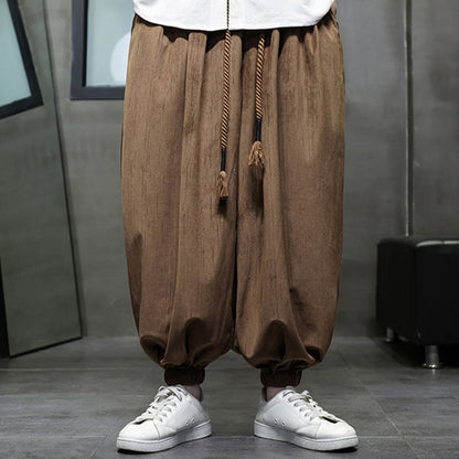 Buddha Stones Casual Daily Pure Color Drawstring Design Men's Harem Pants With Pockets
