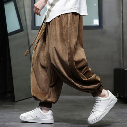 Buddha Stones Casual Daily Pure Color Drawstring Design Men's Harem Pants With Pockets