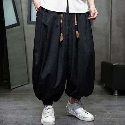 Buddha Stones Casual Daily Pure Color Drawstring Design Men's Harem Pants With Pockets