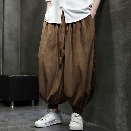 Buddha Stones Casual Daily Pure Color Drawstring Design Men's Harem Pants With Pockets