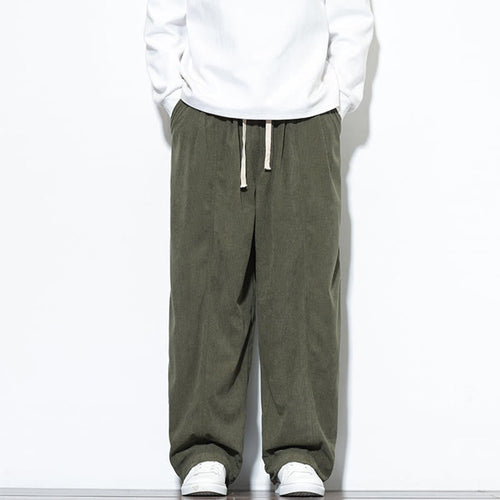 Buddha Stones Plain Drawstring Pure Cotton Corduroy Men's Harem Pants With Pockets