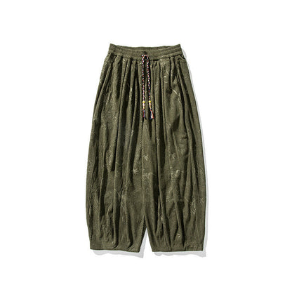 Buddha Stones Winter Dragon Phoenix Pattern Cotton Corduroy Men's Harem Pants With Pockets