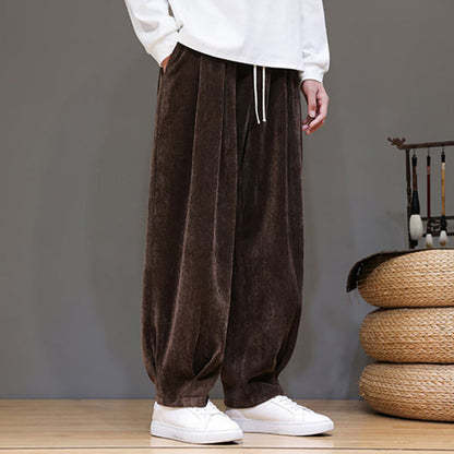 Buddha Stones Winter Pure Color Cotton Men's Harem Thickened Fleece-lined Pants With Pockets