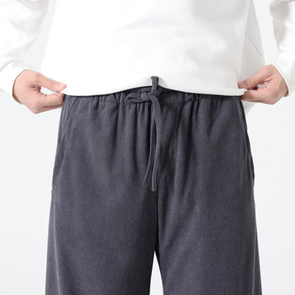 Buddha Stones Spring Pure Color Drawstring Design Corduroy Cotton Men's Harem Pants With Pockets