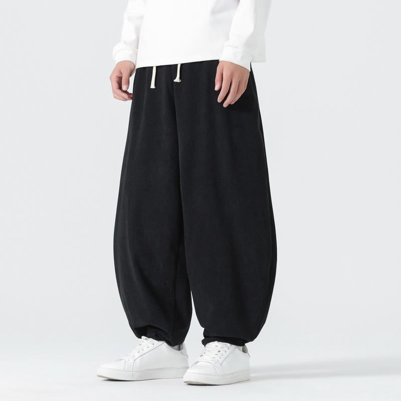 Buddha Stones Fall Solid Color Corduroy Men's Harem Pants With Pockets