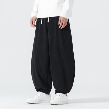 Buddha Stones Fall Solid Color Corduroy Men's Harem Pants With Pockets