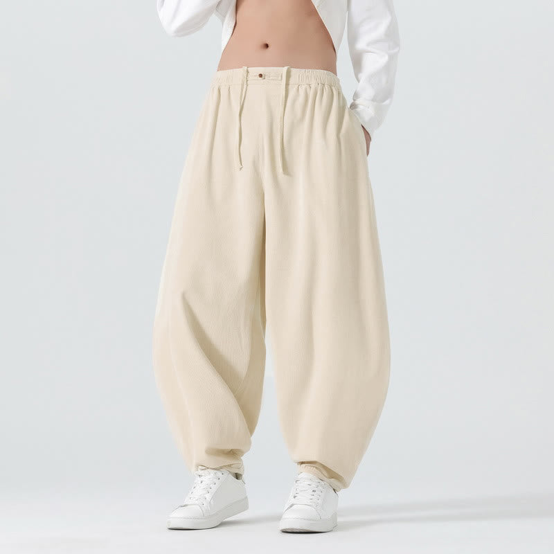 Buddha Stones Fall Solid Color Corduroy Men's Harem Pants With Pockets