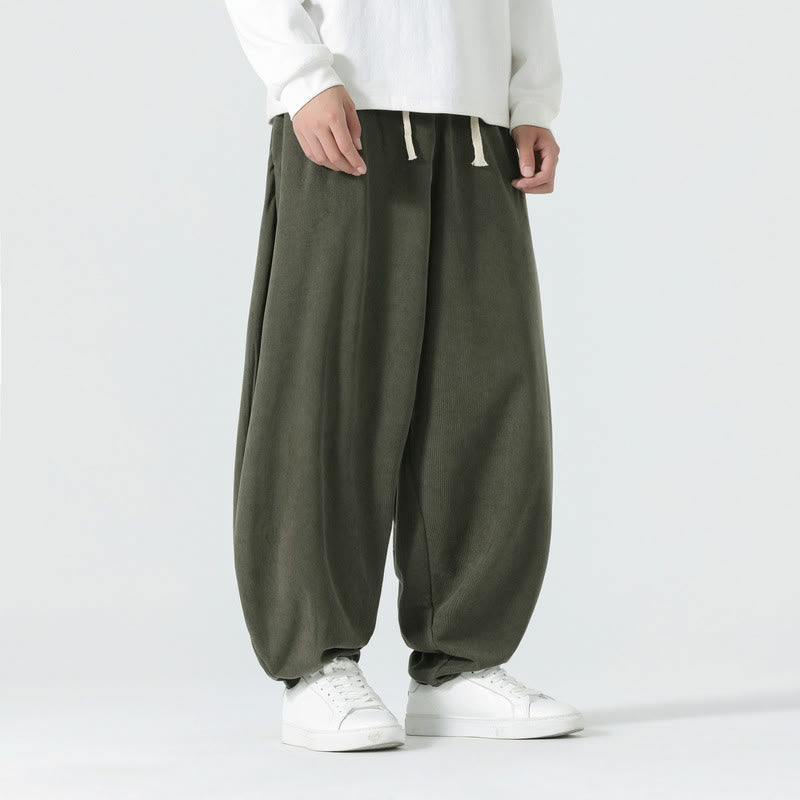 Buddha Stones Fall Solid Color Corduroy Men's Harem Pants With Pockets
