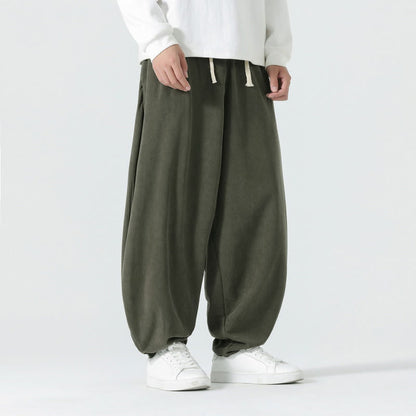 Buddha Stones Fall Solid Color Corduroy Men's Harem Pants With Pockets