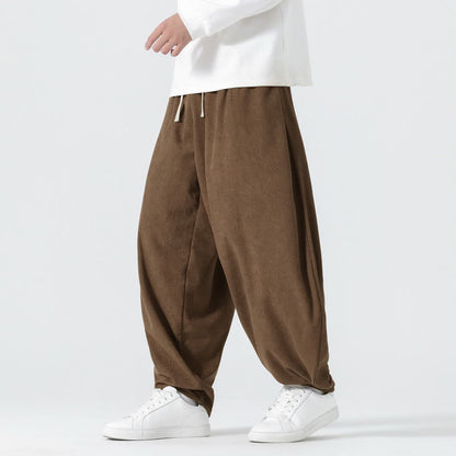 Buddha Stones Fall Solid Color Corduroy Men's Harem Pants With Pockets