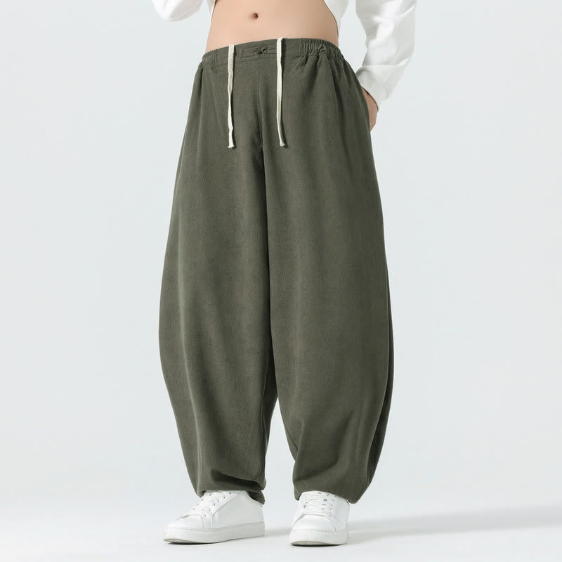 Buddha Stones Fall Solid Color Corduroy Men's Harem Pants With Pockets