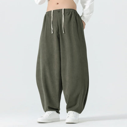Buddha Stones Fall Solid Color Corduroy Men's Harem Pants With Pockets