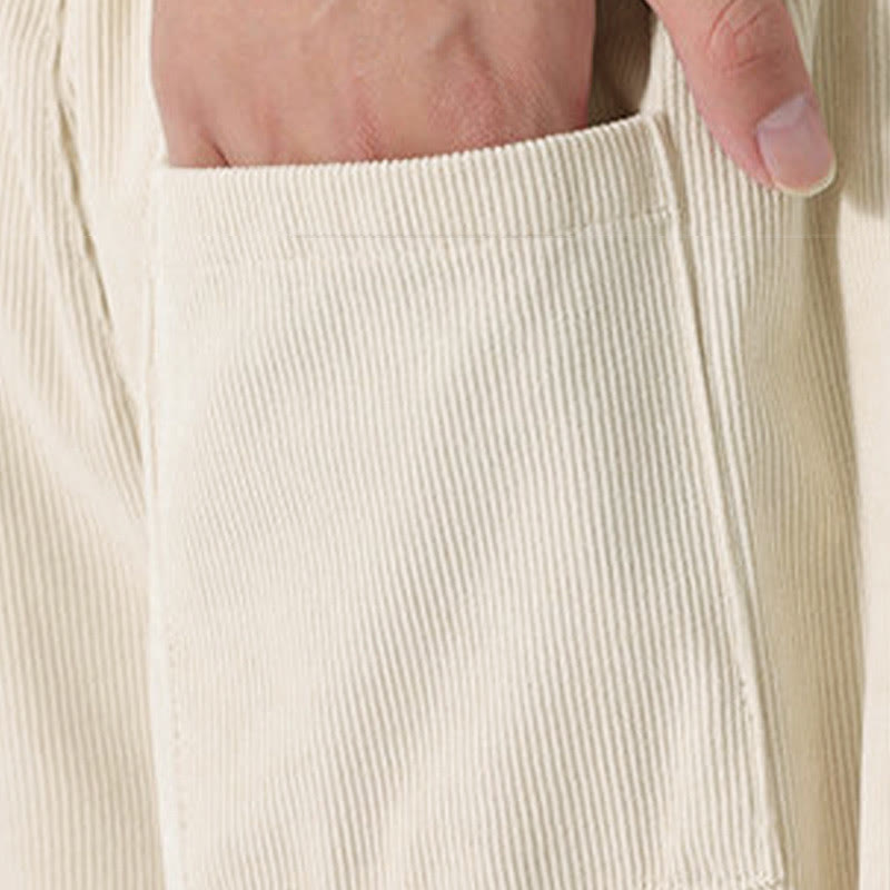 Buddha Stones Fall Solid Color Corduroy Men's Harem Pants With Pockets