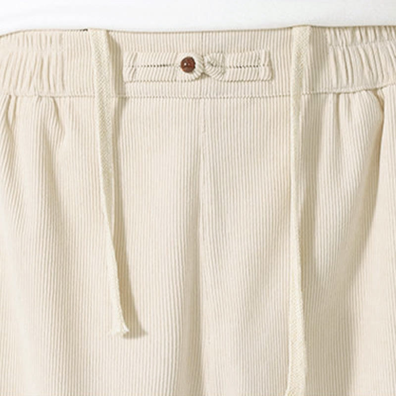 Buddha Stones Fall Solid Color Corduroy Men's Harem Pants With Pockets