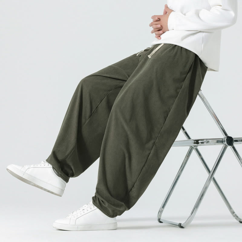 Buddha Stones Fall Solid Color Corduroy Men's Harem Pants With Pockets