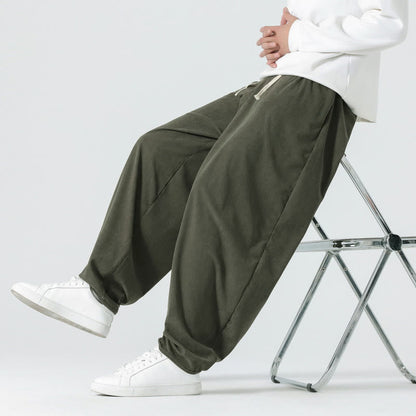 Buddha Stones Fall Solid Color Corduroy Men's Harem Pants With Pockets
