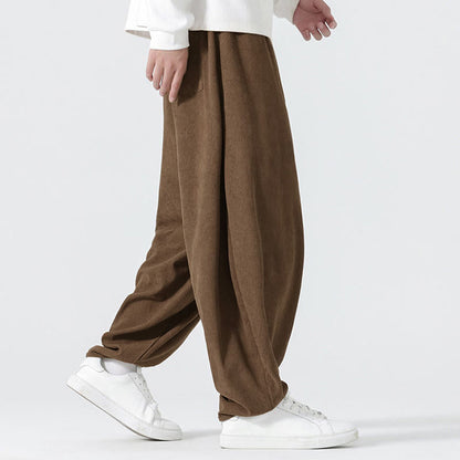 Buddha Stones Fall Solid Color Corduroy Men's Harem Pants With Pockets