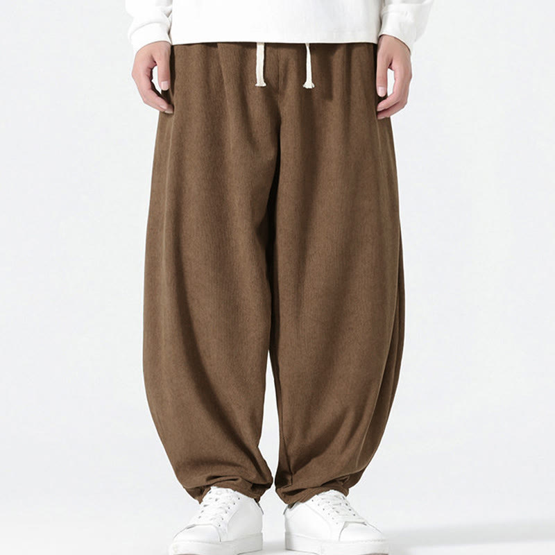 Buddha Stones Fall Solid Color Corduroy Men's Harem Pants With Pockets