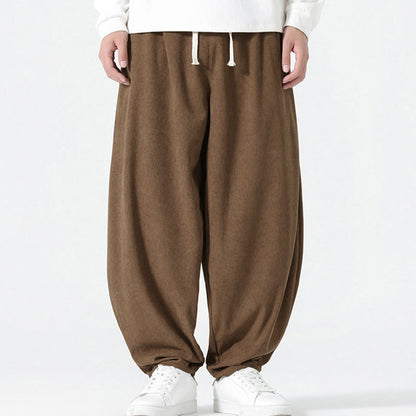 Buddha Stones Fall Solid Color Corduroy Men's Harem Pants With Pockets