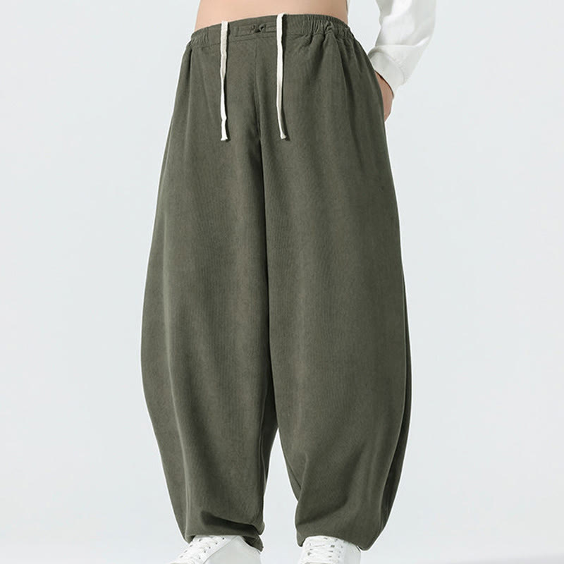 Buddha Stones Fall Solid Color Corduroy Men's Harem Pants With Pockets
