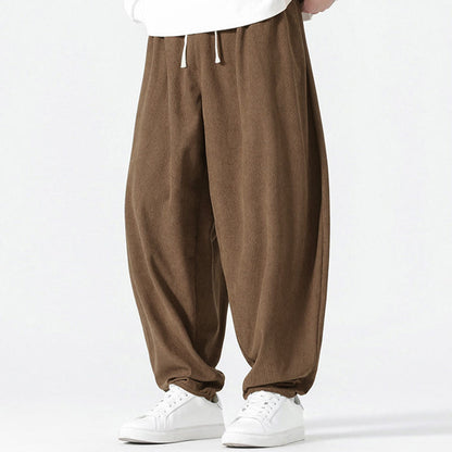 Buddha Stones Fall Solid Color Corduroy Men's Harem Pants With Pockets